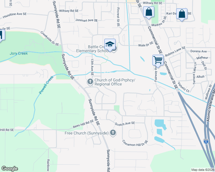 map of restaurants, bars, coffee shops, grocery stores, and more near 6546 Doral Drive Southeast in Salem