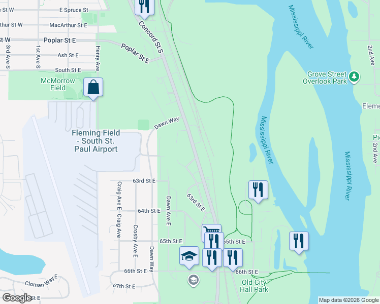 map of restaurants, bars, coffee shops, grocery stores, and more near 6051 Concord Boulevard in Inver Grove Heights