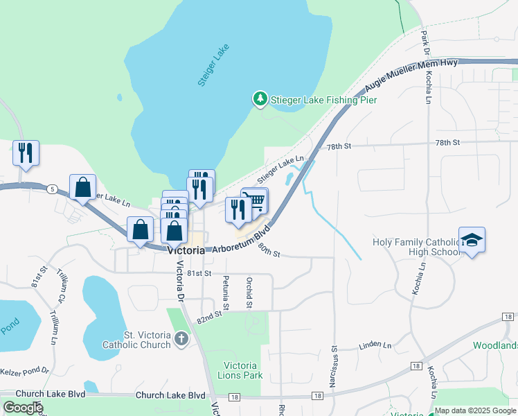 map of restaurants, bars, coffee shops, grocery stores, and more near 1530 Commercial Avenue in Victoria
