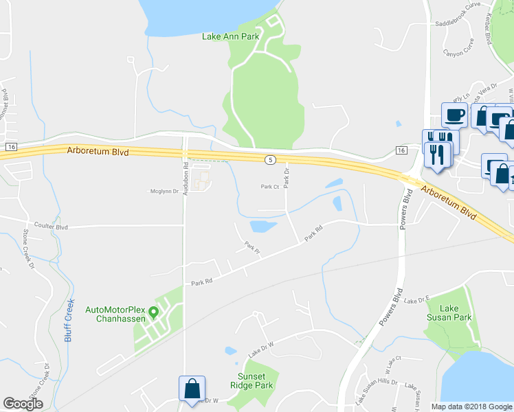 map of restaurants, bars, coffee shops, grocery stores, and more near 7876 Park Dr in Chanhassen