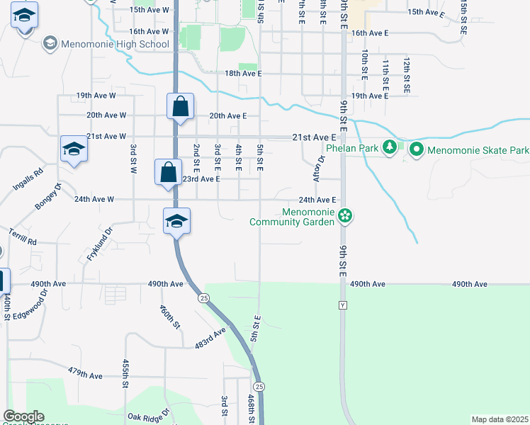 map of restaurants, bars, coffee shops, grocery stores, and more near 521 Woodridge Court in Menomonie