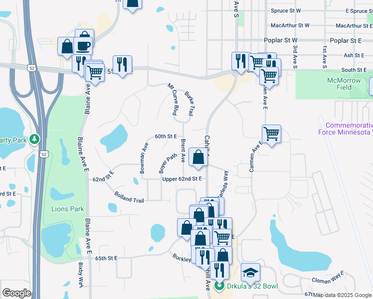 map of restaurants, bars, coffee shops, grocery stores, and more near 6090 Brent Avenue in Inver Grove Heights