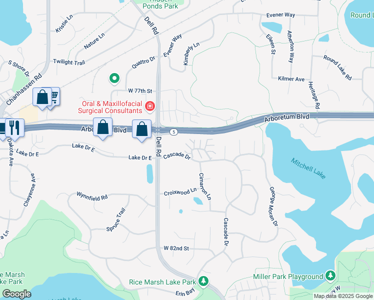 map of restaurants, bars, coffee shops, grocery stores, and more near 18188 Settlers Way in Eden Prairie