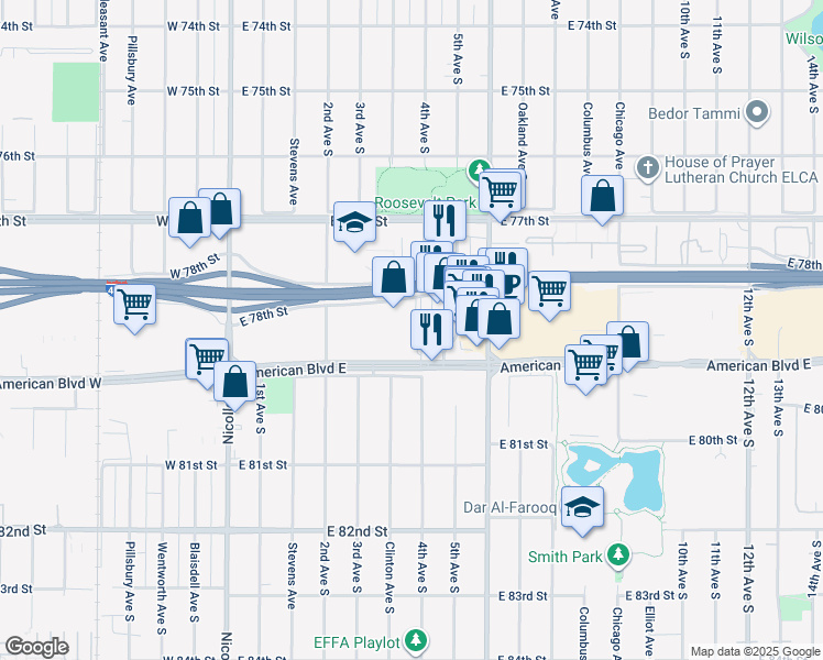 map of restaurants, bars, coffee shops, grocery stores, and more near 403 East 78th Street in Minneapolis