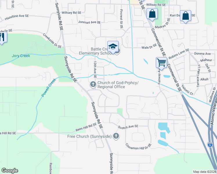 map of restaurants, bars, coffee shops, grocery stores, and more near 6546 Doral Drive Southeast in Salem