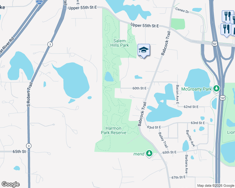 map of restaurants, bars, coffee shops, grocery stores, and more near 6025 Asher Court in Inver Grove Heights