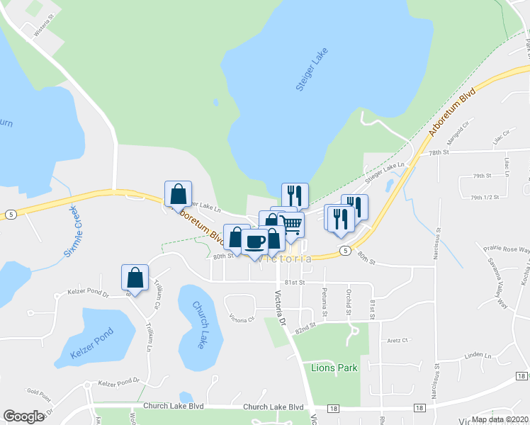 map of restaurants, bars, coffee shops, grocery stores, and more near 1776 Stieger Lake Lane in Victoria