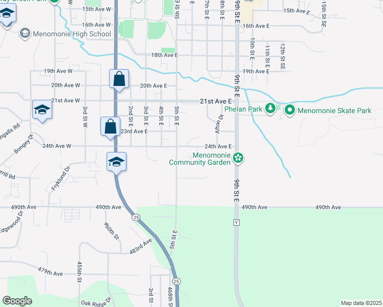 map of restaurants, bars, coffee shops, grocery stores, and more near 539 Woodridge Court in Menomonie