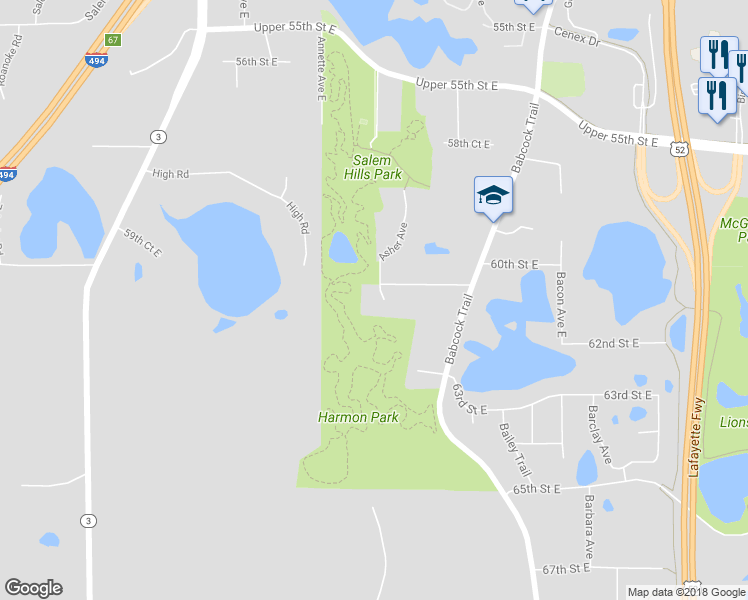 map of restaurants, bars, coffee shops, grocery stores, and more near 6025 Asher Court in Inver Grove Heights