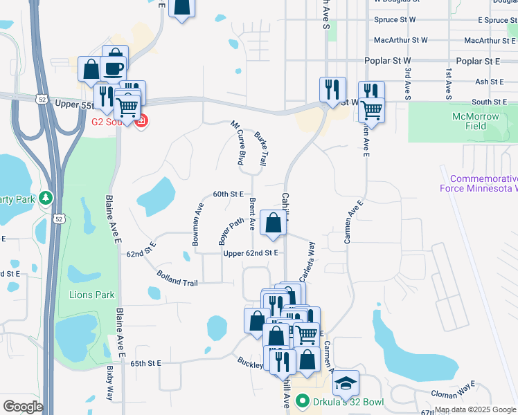 map of restaurants, bars, coffee shops, grocery stores, and more near 6090 Brent Avenue in Inver Grove Heights