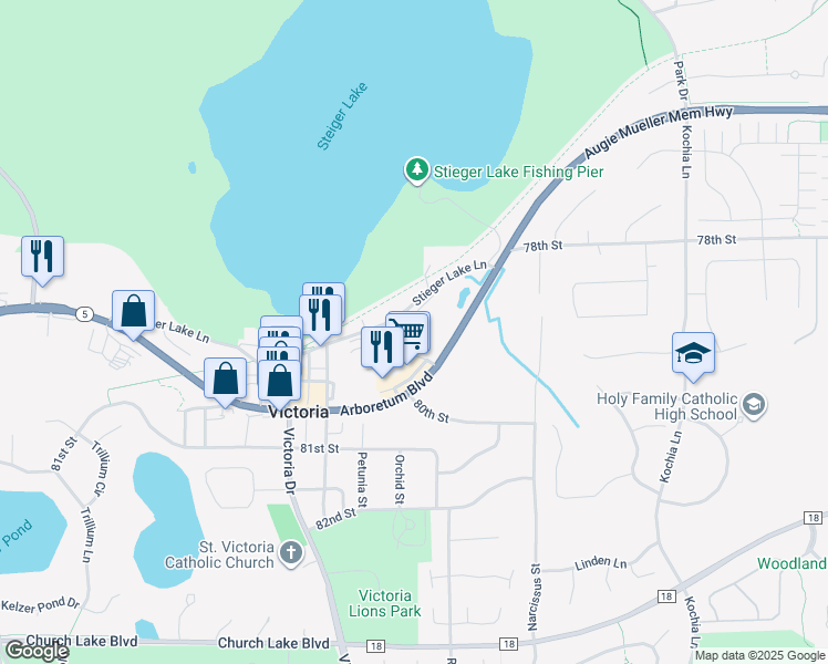 map of restaurants, bars, coffee shops, grocery stores, and more near 1530 Commercial Avenue in Victoria