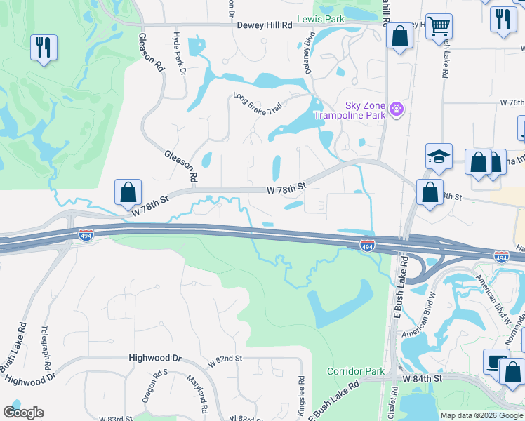 map of restaurants, bars, coffee shops, grocery stores, and more near State Highway 5 in Minneapolis