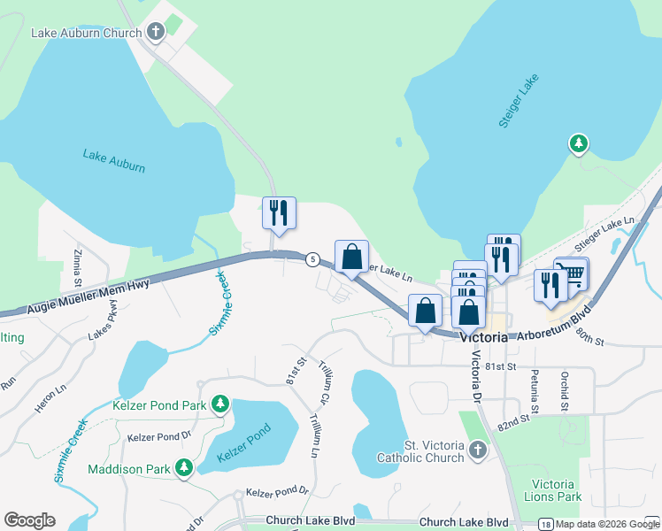map of restaurants, bars, coffee shops, grocery stores, and more near 2000 Stieger Lake Lane in Victoria