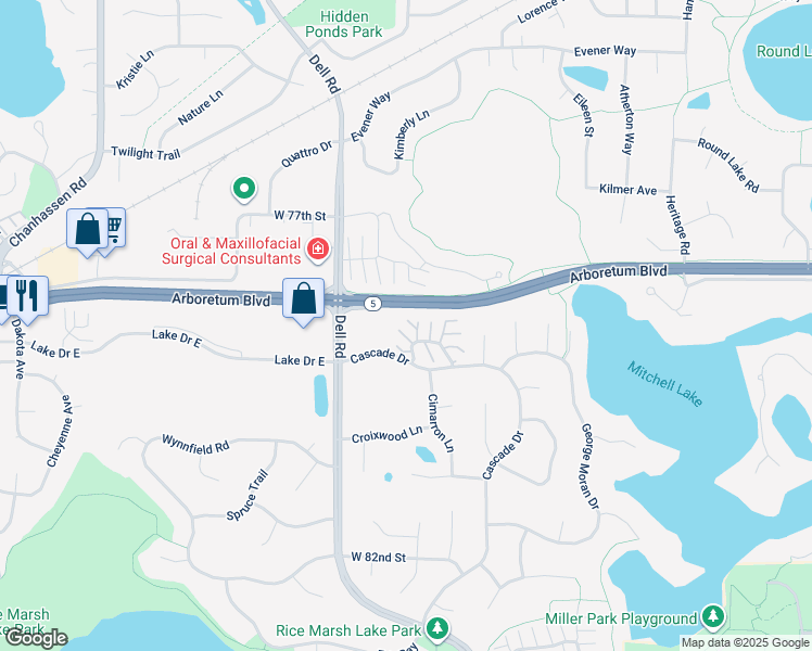 map of restaurants, bars, coffee shops, grocery stores, and more near 18179 Settlers Way in Eden Prairie