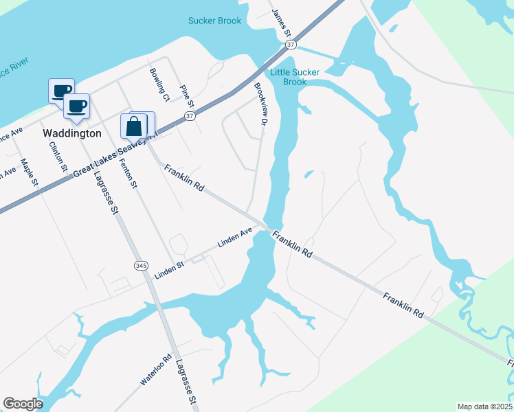 map of restaurants, bars, coffee shops, grocery stores, and more near 63 Brookview Dr in Waddington