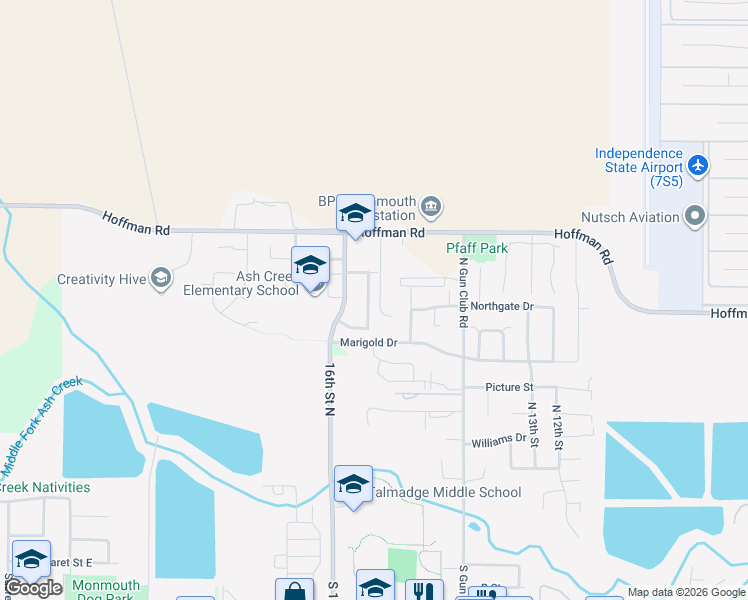 map of restaurants, bars, coffee shops, grocery stores, and more near 1369 Ridgeview Street in Monmouth