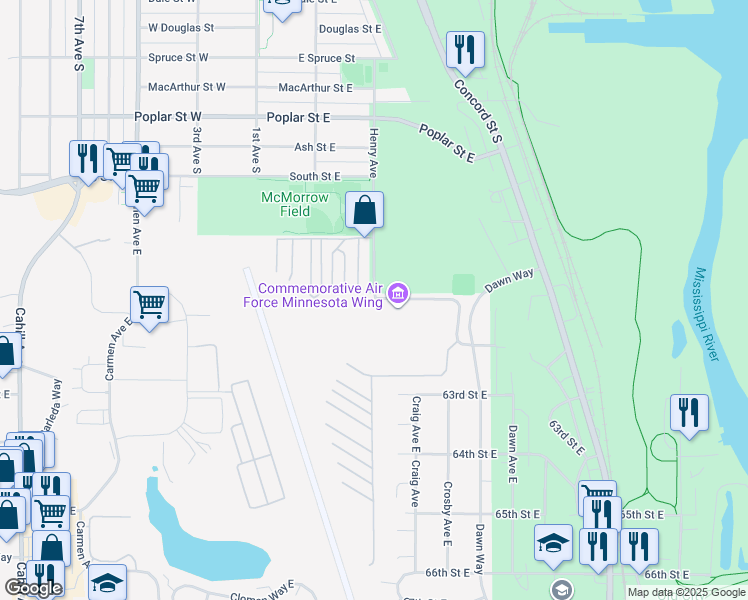 map of restaurants, bars, coffee shops, grocery stores, and more near 1725 Henry Avenue in South Saint Paul