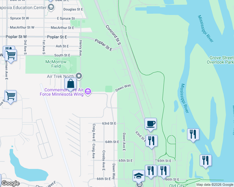 map of restaurants, bars, coffee shops, grocery stores, and more near 6053 Cromwell Court in South Saint Paul