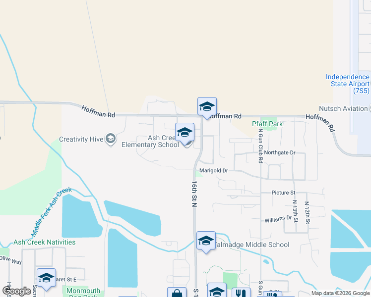 map of restaurants, bars, coffee shops, grocery stores, and more near 1360 16th Street North in Monmouth