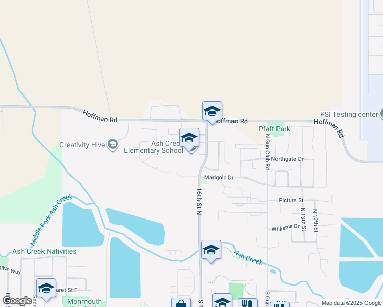 map of restaurants, bars, coffee shops, grocery stores, and more near 1360 16th Street North in Monmouth