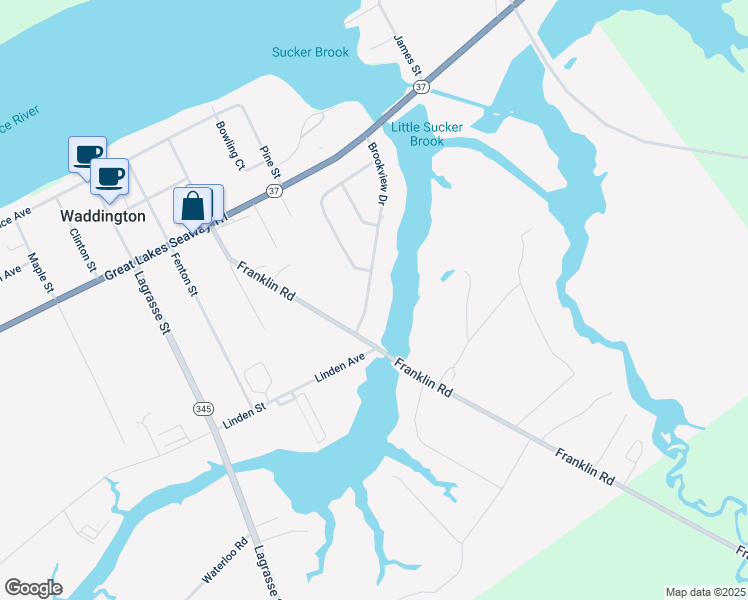map of restaurants, bars, coffee shops, grocery stores, and more near 63 Brookview Dr in Waddington