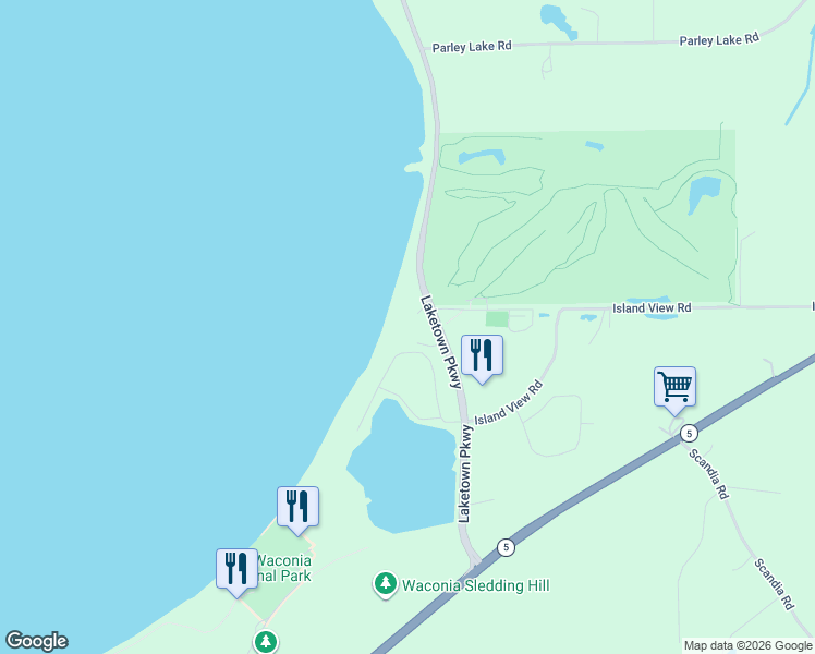 map of restaurants, bars, coffee shops, grocery stores, and more near 1635 Interlaken Parkway North in Waconia