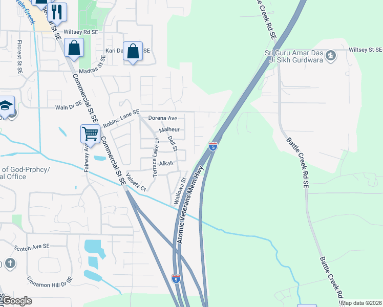 map of restaurants, bars, coffee shops, grocery stores, and more near 6488 Robin Hood Street Southeast in Salem