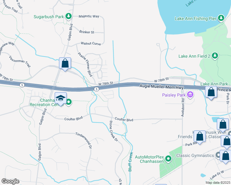 map of restaurants, bars, coffee shops, grocery stores, and more near 7935 Stone Creek Drive in Chanhassen