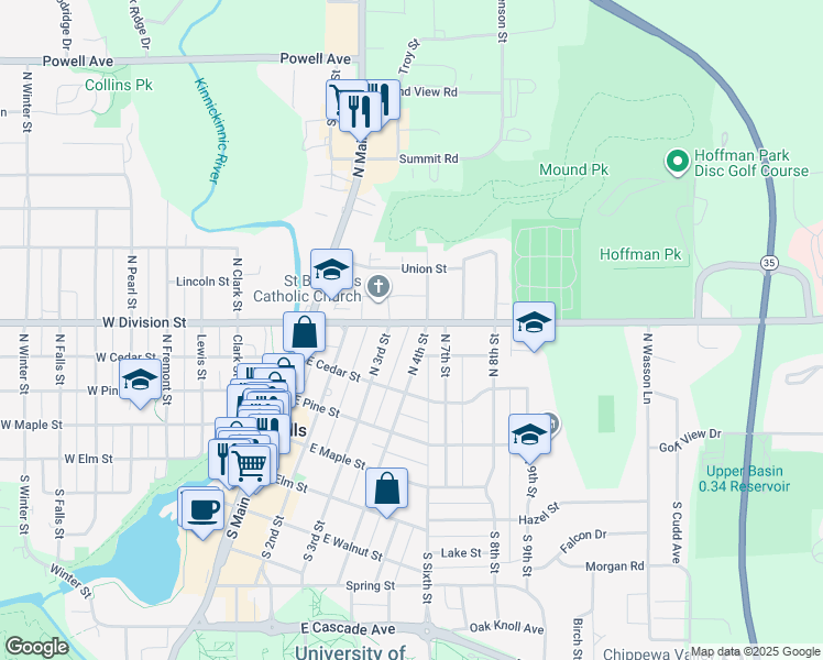 map of restaurants, bars, coffee shops, grocery stores, and more near 432 North 3rd Street in River Falls