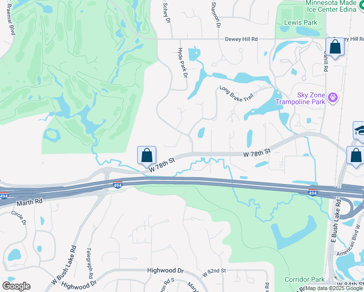 map of restaurants, bars, coffee shops, grocery stores, and more near 7715 Tanglewood Court in Minneapolis