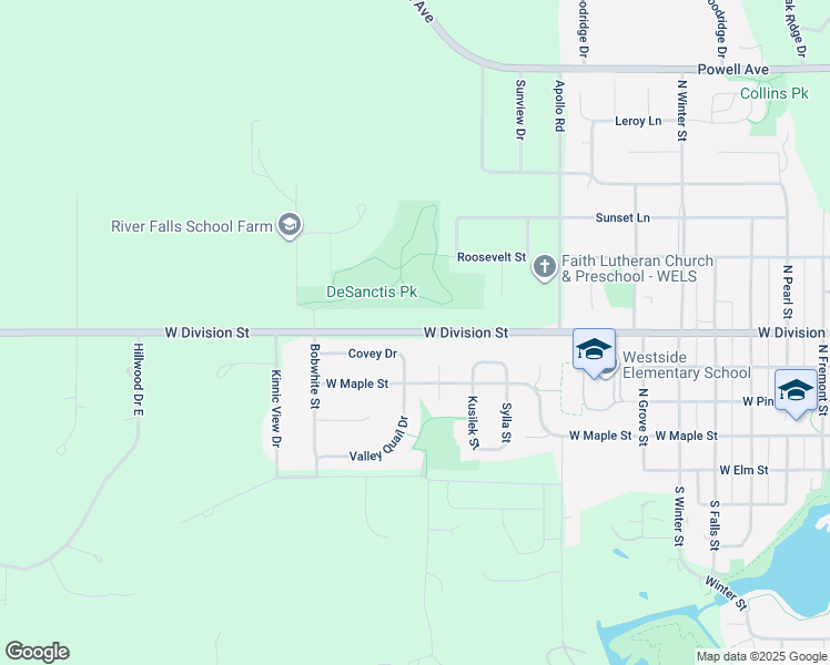map of restaurants, bars, coffee shops, grocery stores, and more near 1698 Parkland in River Falls