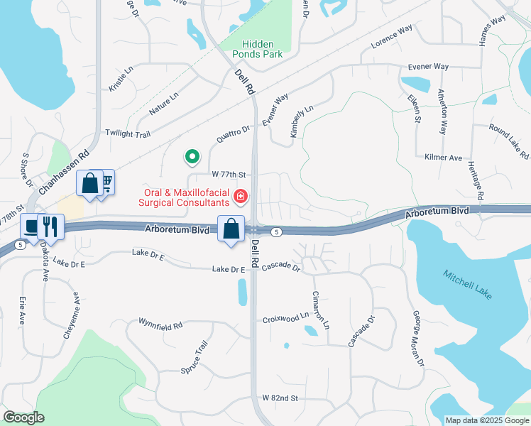 map of restaurants, bars, coffee shops, grocery stores, and more near 18268 Coneflower Lane in Eden Prairie