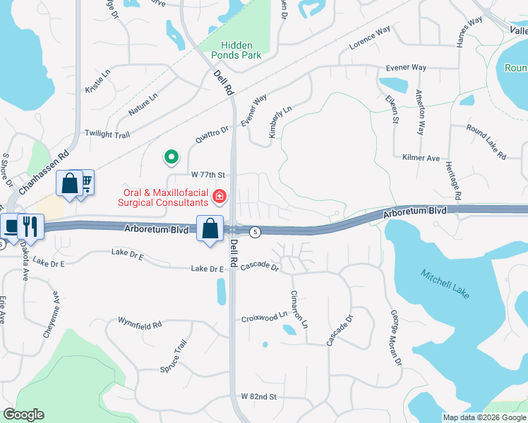 map of restaurants, bars, coffee shops, grocery stores, and more near 18239 Warbler Lane in Eden Prairie