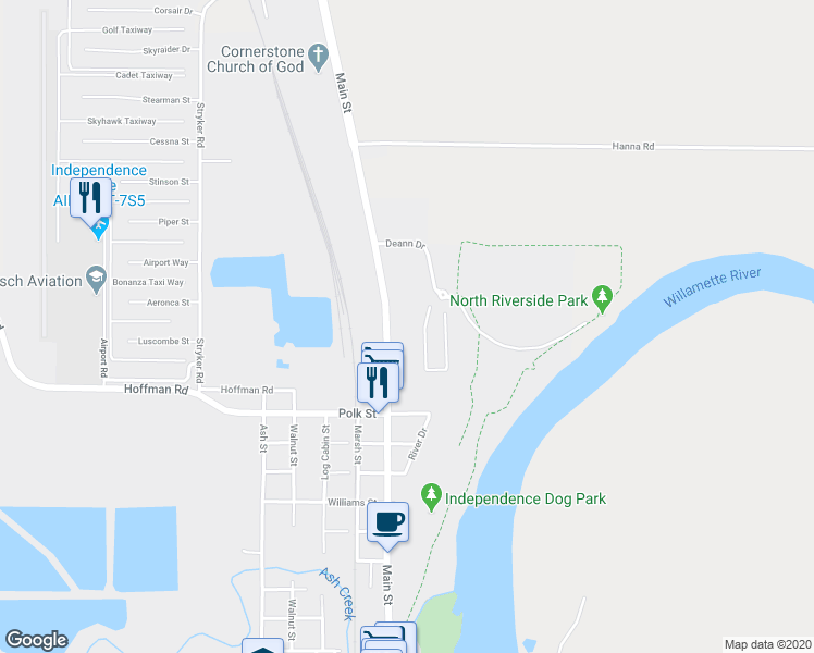 map of restaurants, bars, coffee shops, grocery stores, and more near 935 North Main Street in Independence
