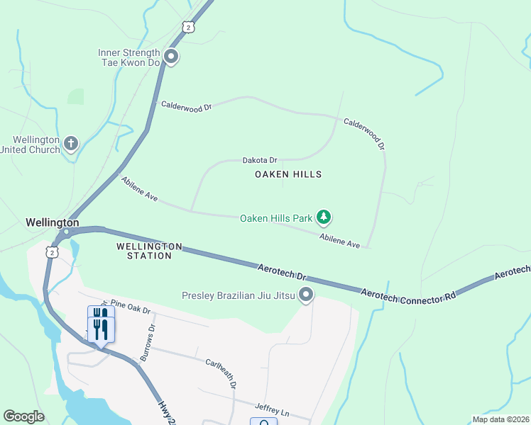 map of restaurants, bars, coffee shops, grocery stores, and more near 250 Abilene Avenue in Wellington