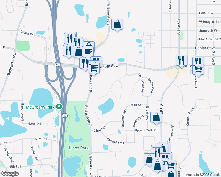 map of restaurants, bars, coffee shops, grocery stores, and more near 5895 Blackberry Trail East in Inver Grove Heights