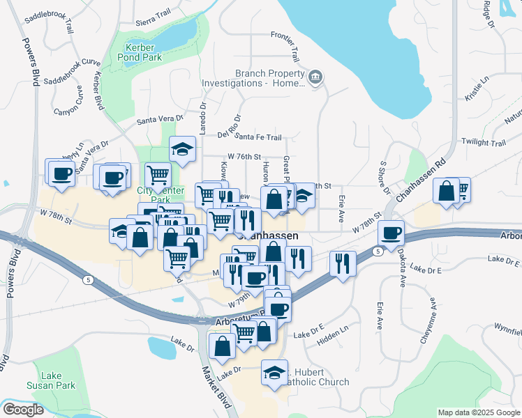 map of restaurants, bars, coffee shops, grocery stores, and more near 420 Chan View in Chanhassen