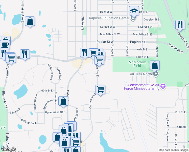 map of restaurants, bars, coffee shops, grocery stores, and more near 5891 Carmen Avenue East in Inver Grove Heights