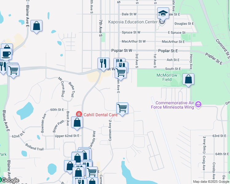 map of restaurants, bars, coffee shops, grocery stores, and more near 5891 Carmen Avenue East in Inver Grove Heights