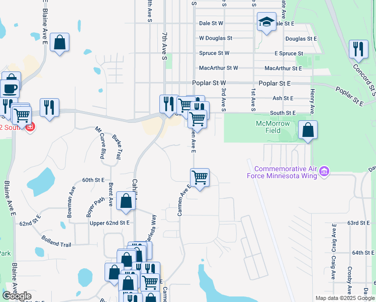 map of restaurants, bars, coffee shops, grocery stores, and more near 5891 Carmen Avenue East in Inver Grove Heights