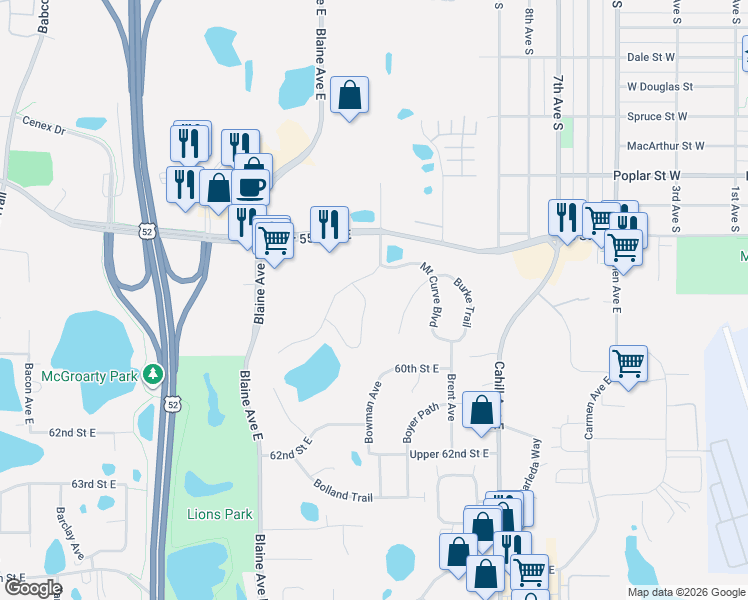 map of restaurants, bars, coffee shops, grocery stores, and more near 5880 Blackberry Trail East in Inver Grove Heights