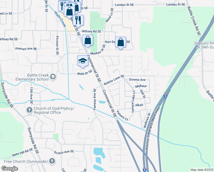 map of restaurants, bars, coffee shops, grocery stores, and more near 2000 Robins Lane Southeast in Salem