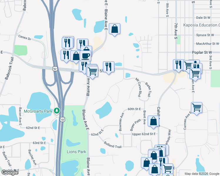 map of restaurants, bars, coffee shops, grocery stores, and more near 5895 Blackberry Trail East in Inver Grove Heights