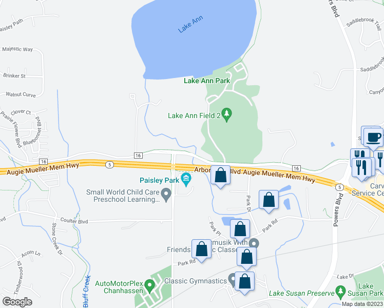 map of restaurants, bars, coffee shops, grocery stores, and more near West 78th Street in Chanhassen