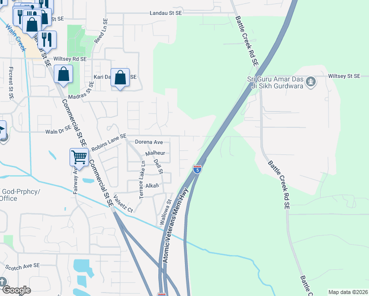 map of restaurants, bars, coffee shops, grocery stores, and more near 2502 Tournament Avenue Southeast in Salem