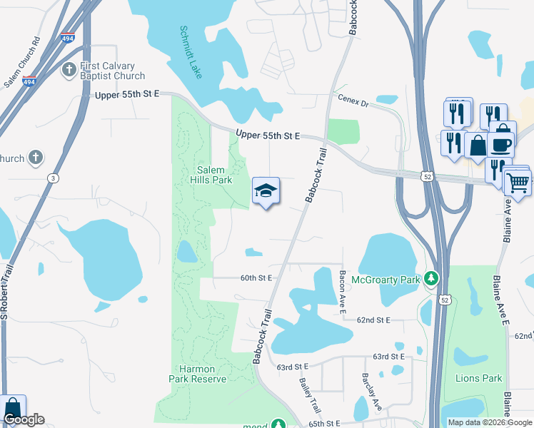 map of restaurants, bars, coffee shops, grocery stores, and more near 5899 Babcock Trail in Inver Grove Heights