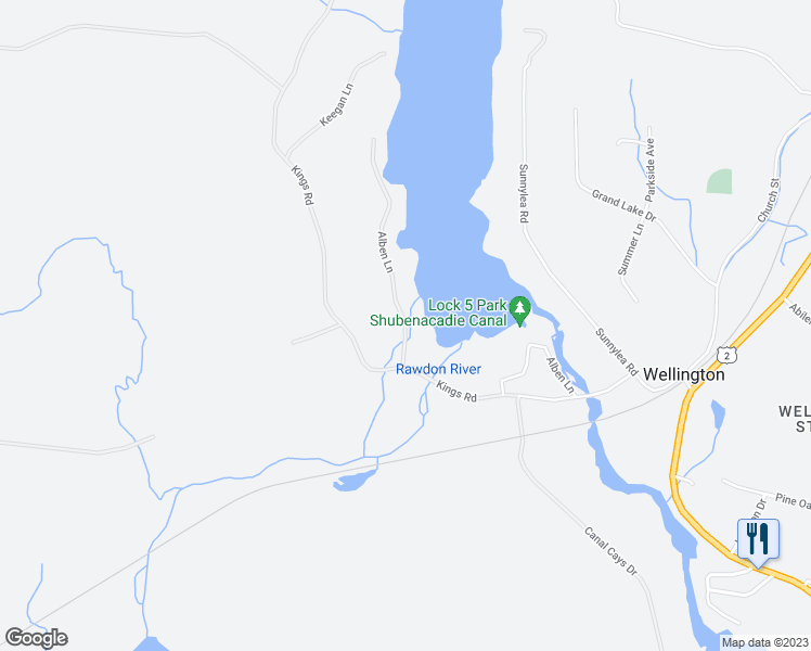 map of restaurants, bars, coffee shops, grocery stores, and more near 1 Alben Lane in Wellington