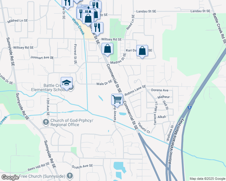 map of restaurants, bars, coffee shops, grocery stores, and more near 6263 Fairway Avenue Southeast in Salem