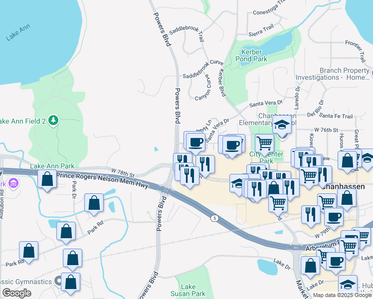 map of restaurants, bars, coffee shops, grocery stores, and more near 971 Santa Vera Drive in Chanhassen