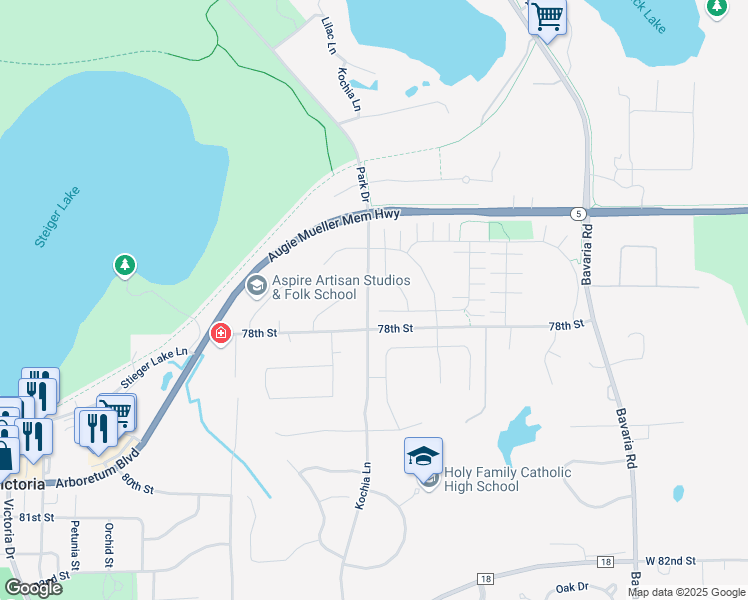 map of restaurants, bars, coffee shops, grocery stores, and more near 7738 Vincent Drive in Victoria
